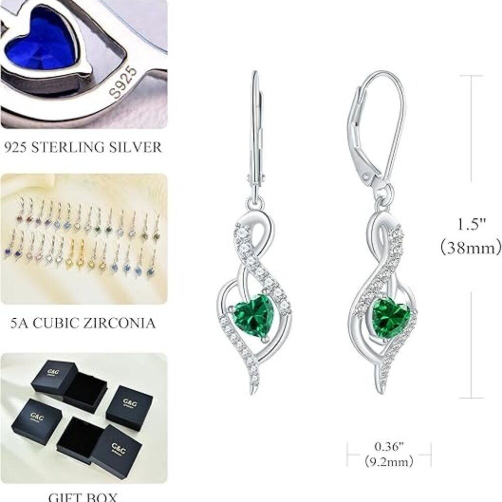 May-Emerald Infinity Heart Dangle Drop Leverback … - image 4